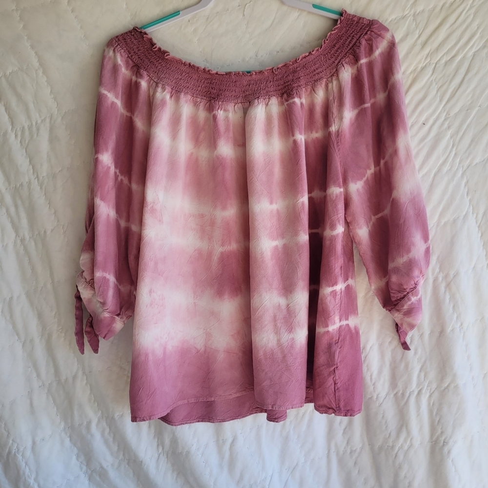 Unique Spectrum Light Purple Tye Dyed Off The Shoulder Blouse Size 1X - Picture 2 of 4